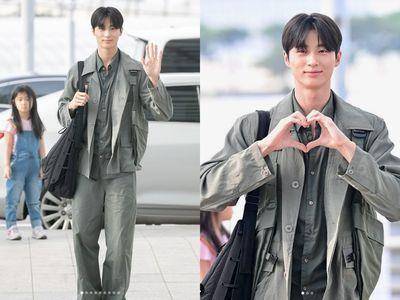 边佑锡工装风帅气飞台见粉丝　189cm暖男魅力狂比爱心超甜