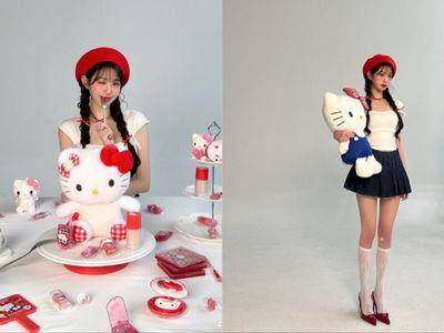 IVE张员瑛眨眼和Hello Kitty齐卖萌　逆天长腿太吸睛