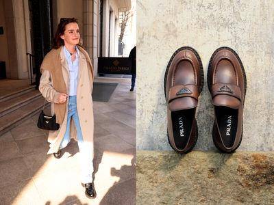 艾玛华森零失误私服造型！Prada热门乐福鞋秋冬新咖啡色、高跟款必收