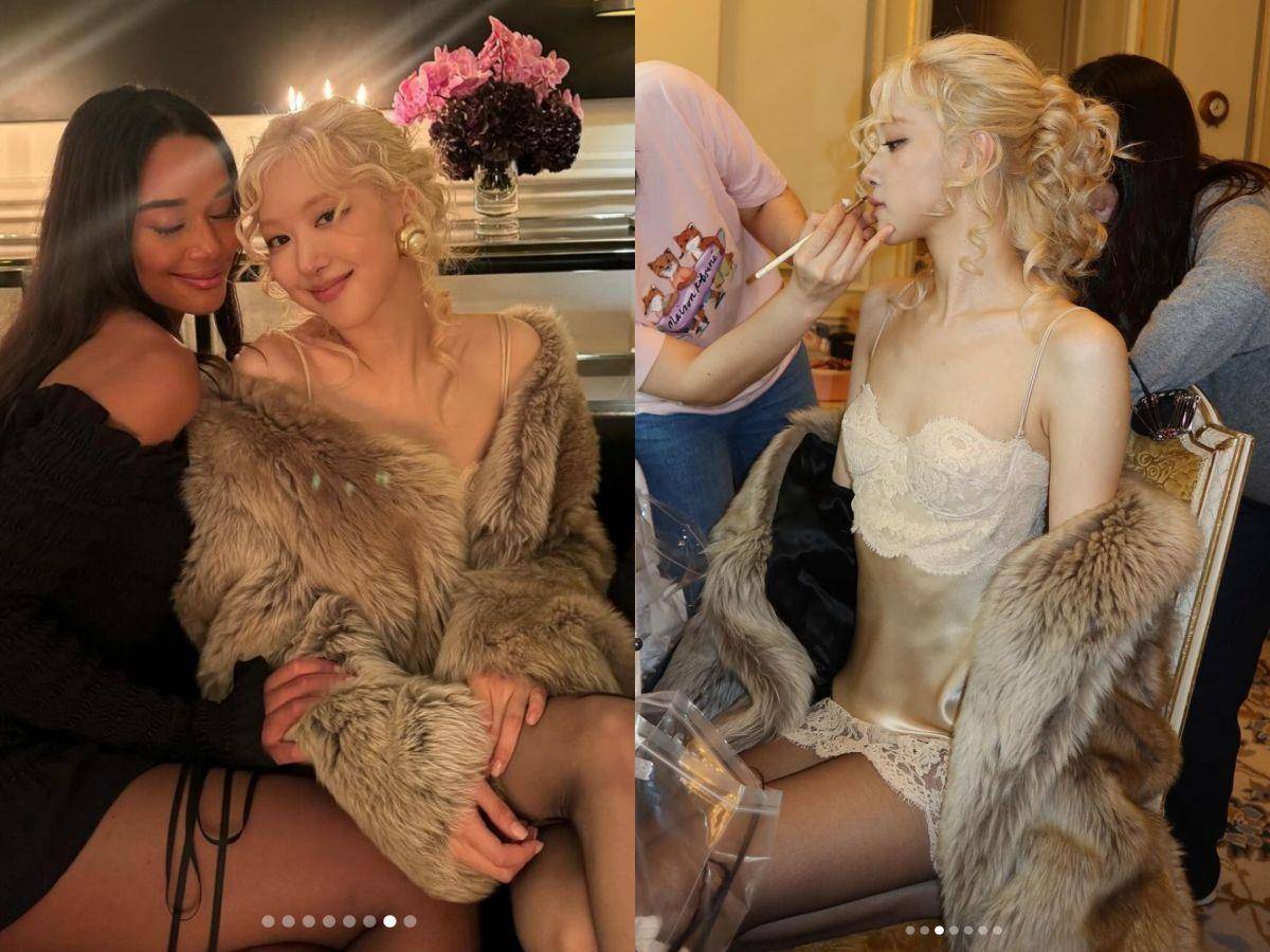 “迪奥小公主”Jisoo流苏皮裤拿水钻包好飒！Rosé金发小卷穿丝绸睡衣看秀 名人名流 图3张