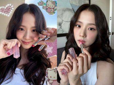 与最爱的Hello Kitty跟润唇膏拍照！Jisoo冒少女粉红泡泡