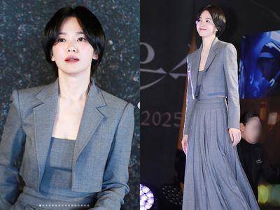 宋慧乔超短发尽显少年感！西装长裙露出超狂蚂蚁腰　瘦到不科学