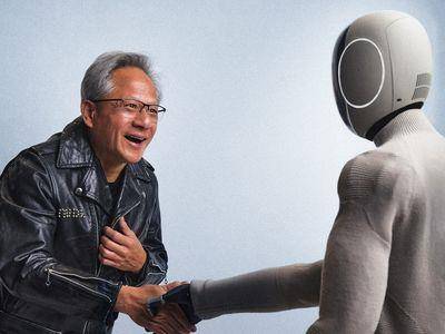 AI教父黄仁勋新皮衣有辉达Logo 化身男模与机器人拍时尚大片