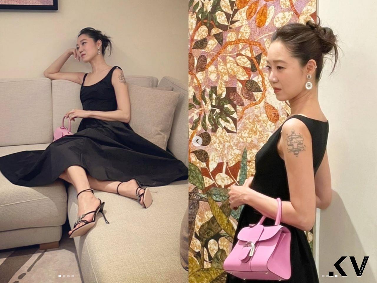 孔晓振黑洋装搭粉紫包松弛感拉满！时尚气质网友狂赞零负评 时尚穿搭 图1张