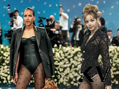 Met Gala／下身失踪晒辣腿成风潮　Lisa与菲董老婆惨撞LV黑丝袜