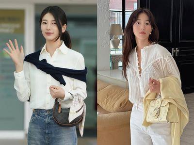 秀智机场时尚CELINE手袋绑丝巾美翻 箕恩世拎小花刺绣包公开春夏最爱色