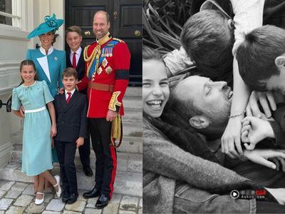 凯特王妃绿松石色母女装美翻　威廉任儿女压身撒娇笑开怀