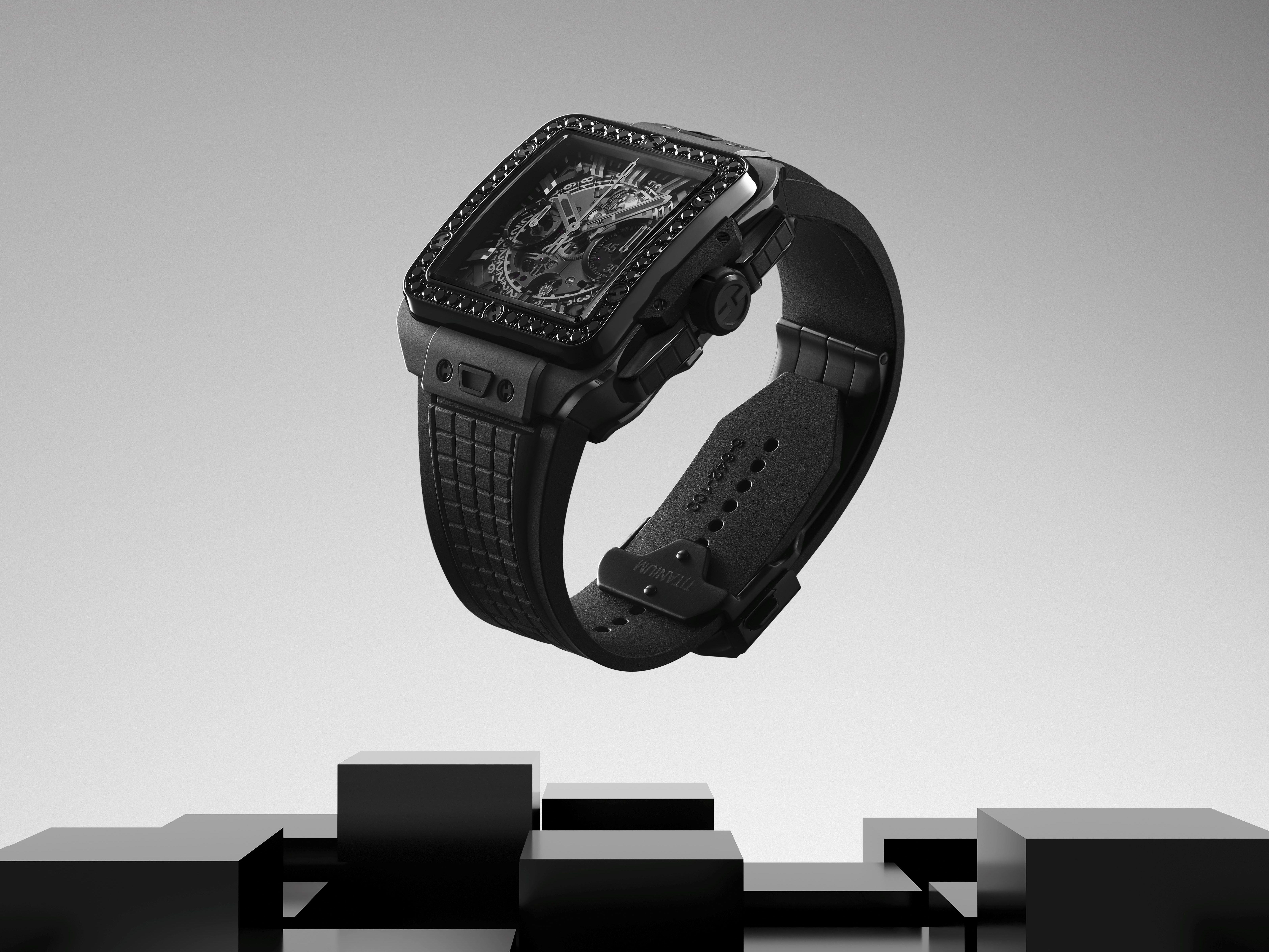 HUBLOT黑钻表低调奢华　方形建筑结构绝配型男 奢侈品牌 图1张