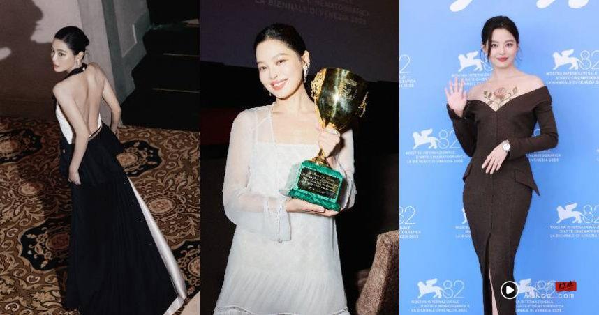 辛芷蕾夺威尼斯影后！红毯战袍削肩露美背、胸前玫瑰花飙性感天花板 名人名流 图1张