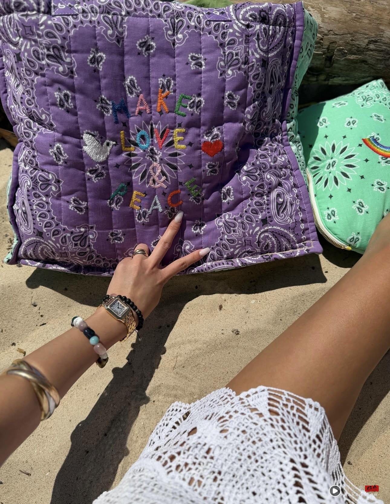 孙芸芸海滨度假洞洞装吸睛　随手晒200万卡地亚行头 时尚穿搭 图2张