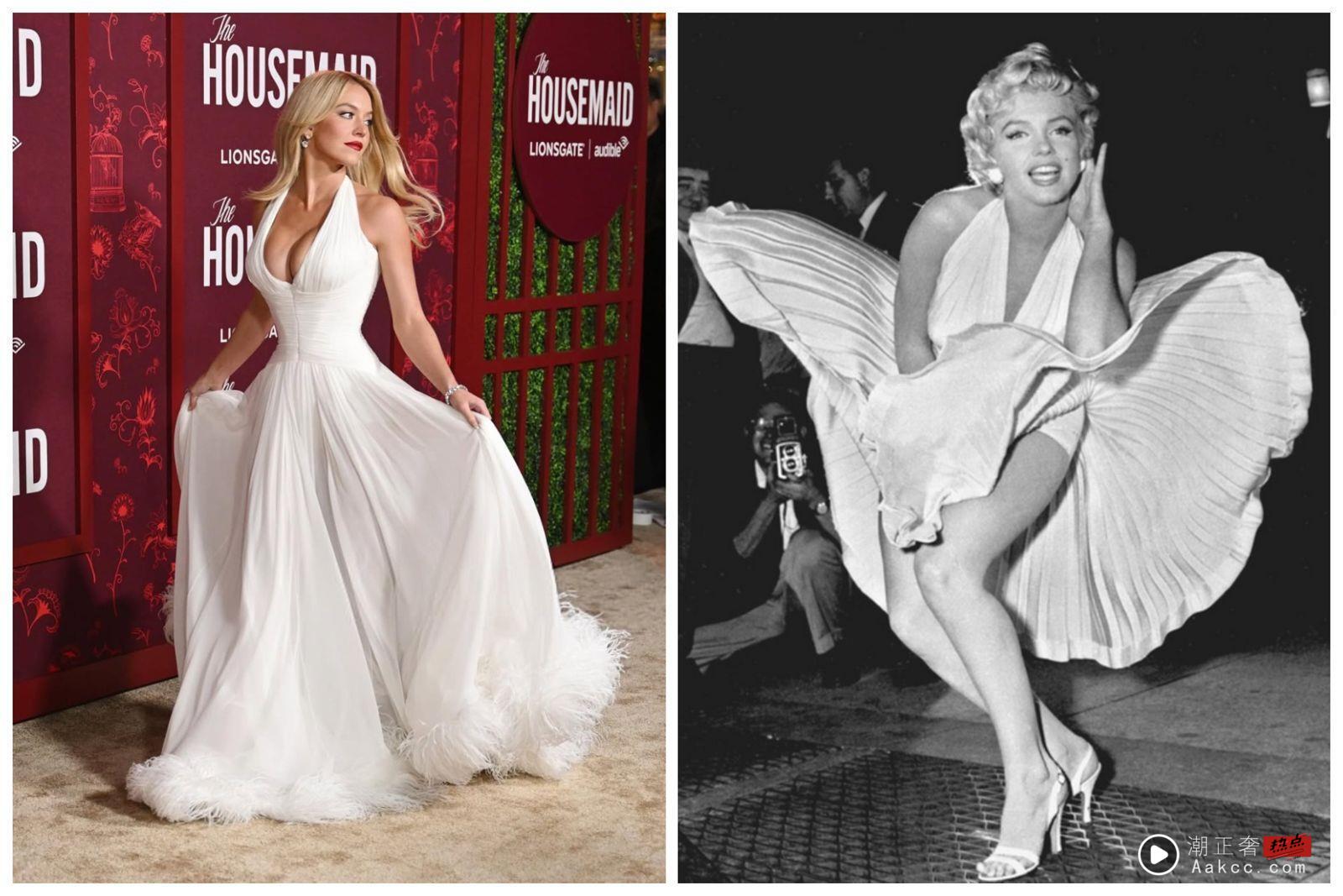 席德妮史威尼白色深V战袍复刻玛丽莲梦露 一句话回击整形传闻 内容图1 潮正奢/潮品文/潮臻社-实时追踪全球最新奢侈品牌新闻资讯的官网站! 席德妮史威尼的红毯造型,被指向玛丽莲梦露致敬。(翻摄housemaidmovie IG、NBC Bay Area脸书)